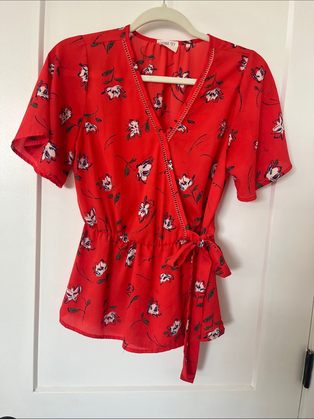 Sienna Sky Red Floral Wrap Peplum Blouse